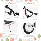 Trotinete para Crianças acima de 5 Anos e Adolescentes com Guiador Ajustável em Altura 2 Pneus de Borracha Insufláveis com Travagem Dupla e Rodas 16" Carga 100 kg 139x58x90-96 cm Branco — foto 6
