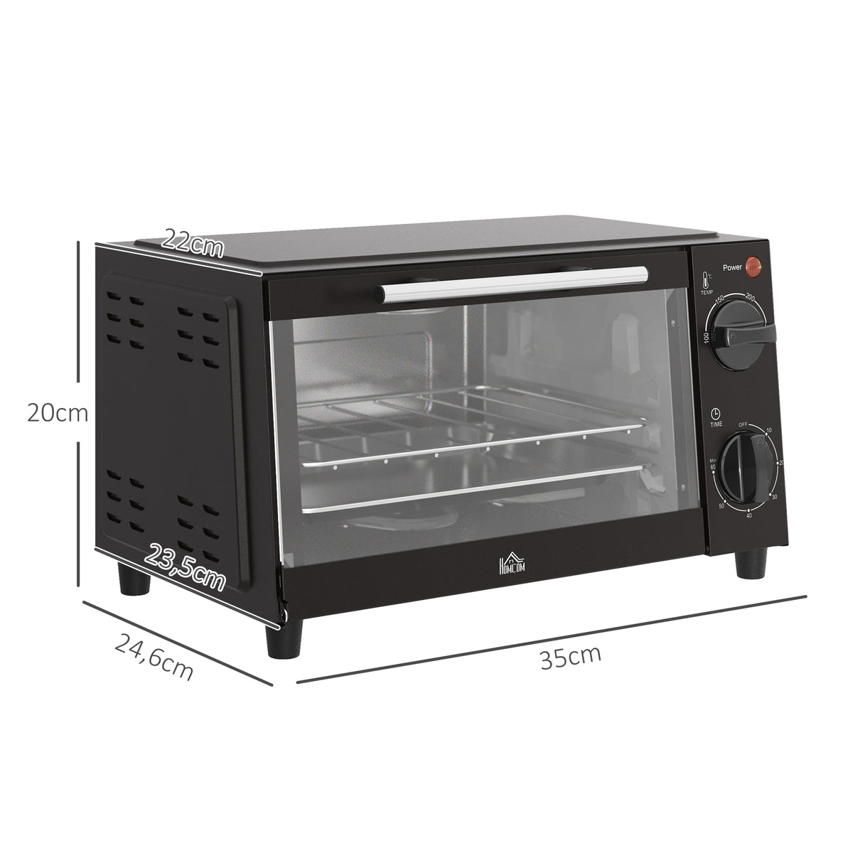 Mini Forno Elétrico 9L Forno Elétrico de Bancada 750W com Temperatura Ajustável até 230°C Temporizador 60 min e Bandeja para Assar Grelha 35x24,6x20 cm Preto — foto 3