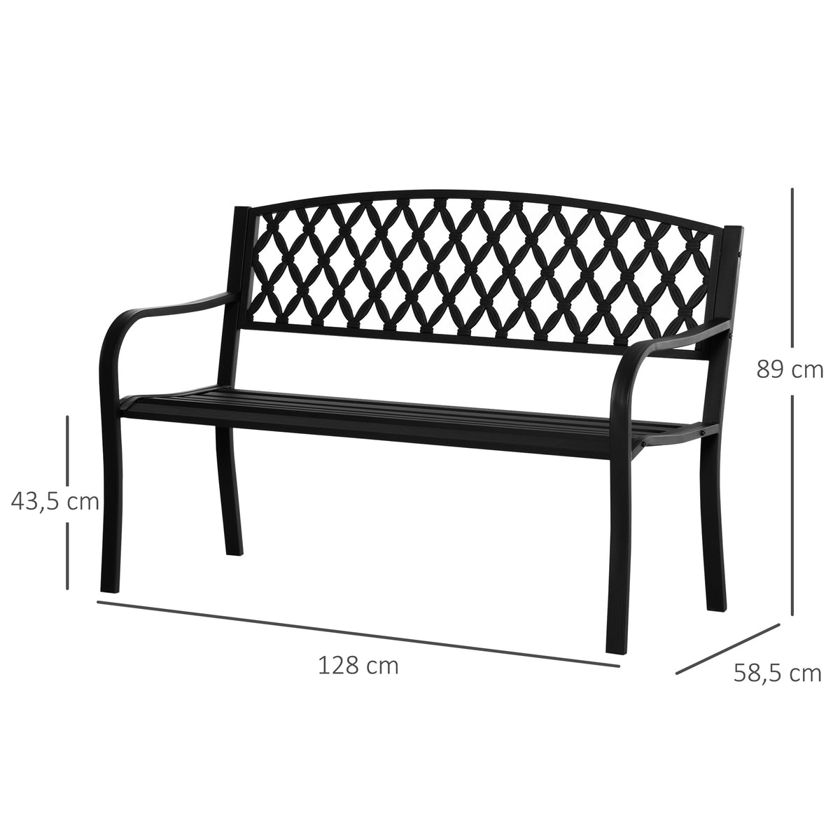 Banco de Jardim de 2 Lugares com Encosto Decorativo e Apoio para os Braços para Terraço Varanda Pátio Exterior Carga 280kg Ferro Fundido e Aço 128x58,5x89cm Preto — foto 3