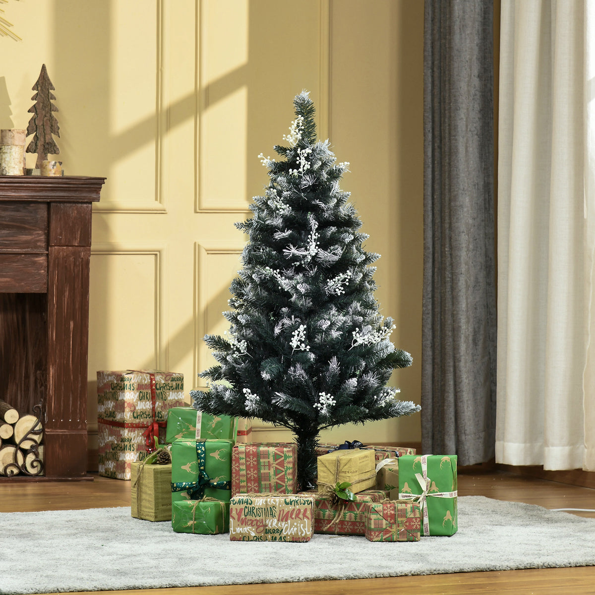 Árvore de Natal 120 cm Árvore de Natal Automática com 222 Ramos 28 Decorações Suporte em Aço Base Dobrável e Removível para Sala Verde — foto 2