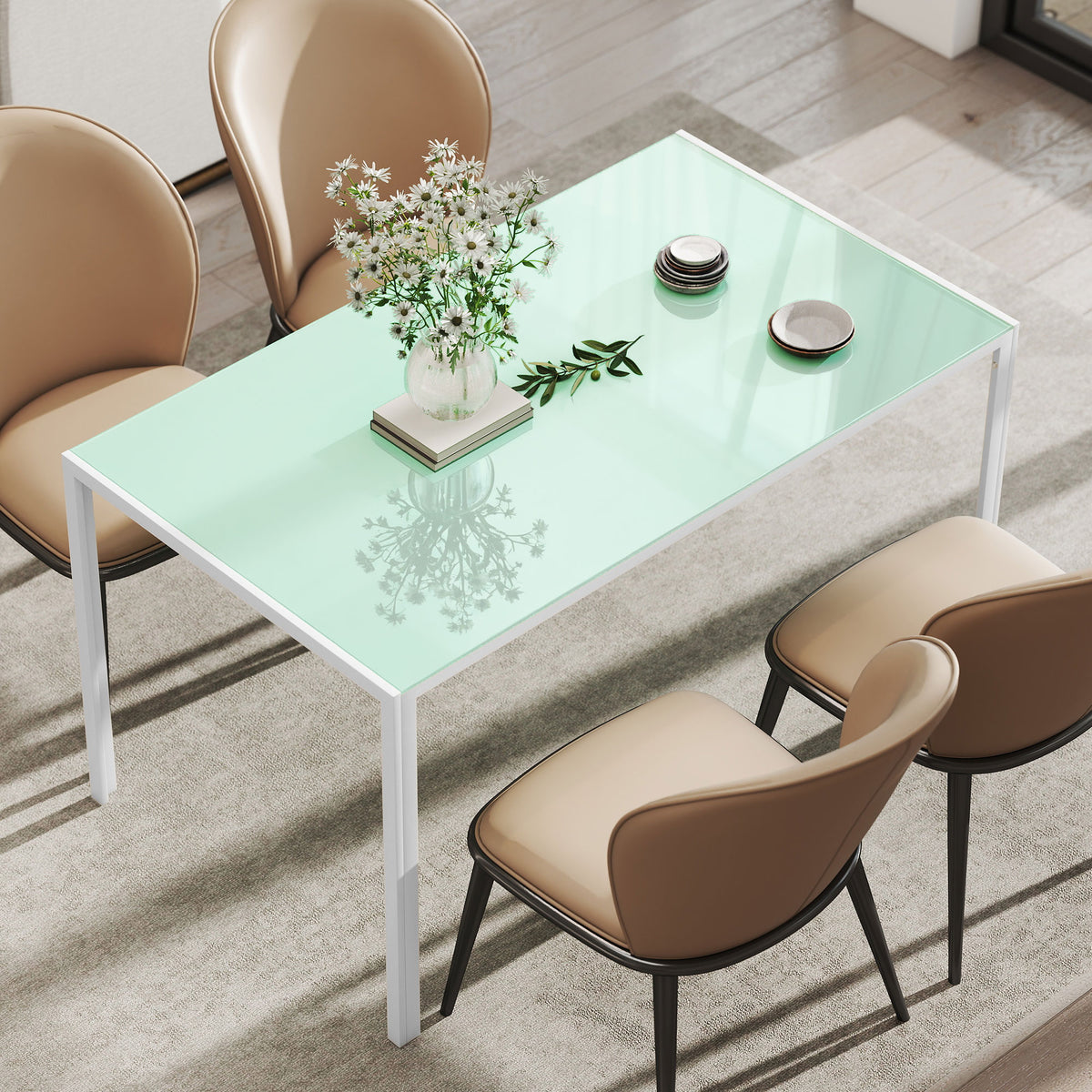 Mesa de Refeição de Vidro Mesa Retangular para 6 Pessoas com Pés de Metal Multifuncional para Cozinha ou Sala 140x80x75 cm Branco — foto 7