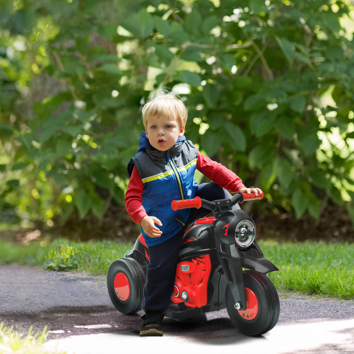 Mota Elétrica para Crianças Acima de 2 Anos Mota a Bateria para Crianças 6V com Função de Fazer Bolhas Farol Música Motocicleta para Crianças com Velocidade 3km/h Carga 30 kg Vermelho — foto 2