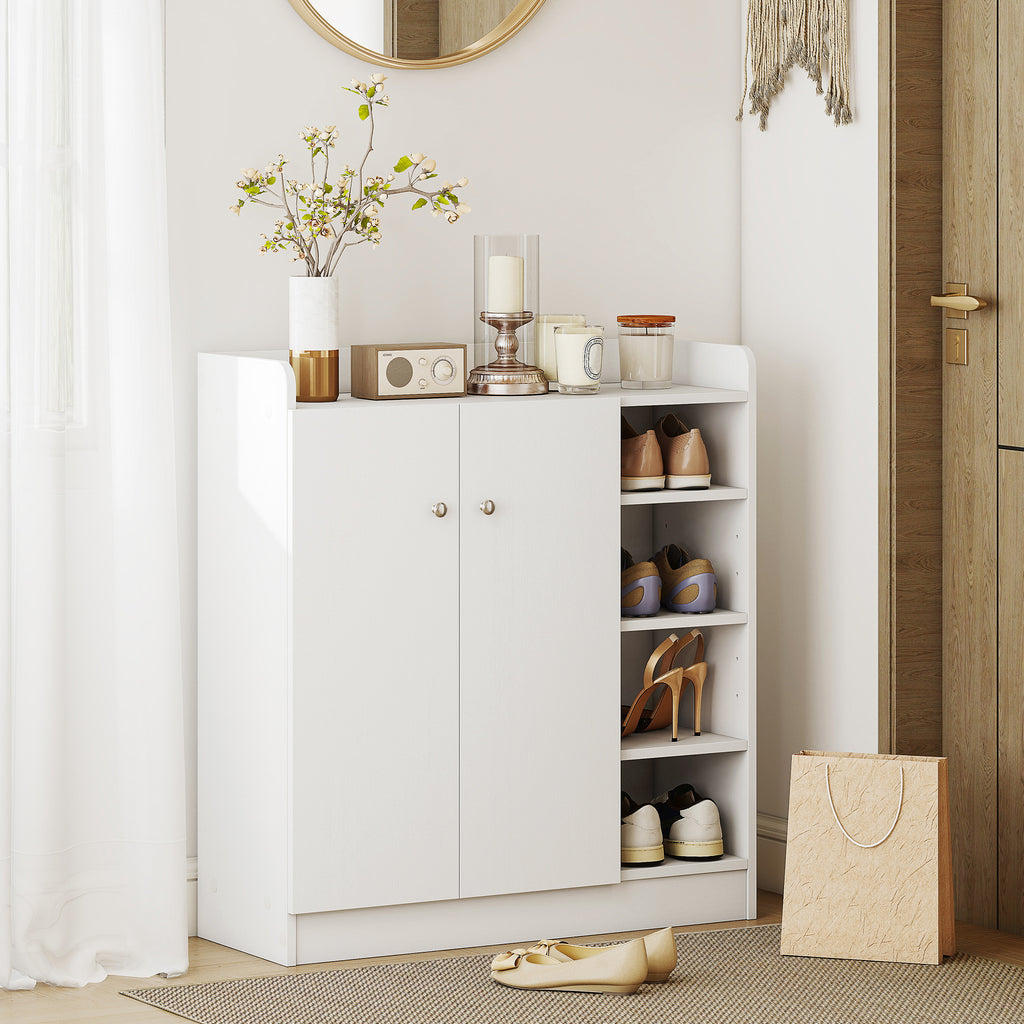 Sapateira Armário Multiuso com 2 Portas Prateleiras Interiores e 4 Prateleiras Exteriores com Altura Ajustável 83x30x90 cm Branco — foto 2