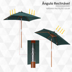 Chapéu de Sol de Jardim 200x150x230cm Chapéu de Sol Retangular Inclinável com Polia Duplo Teto e Mastro Desmontável de Madeira para Terraço Pátio Verde — foto 4
