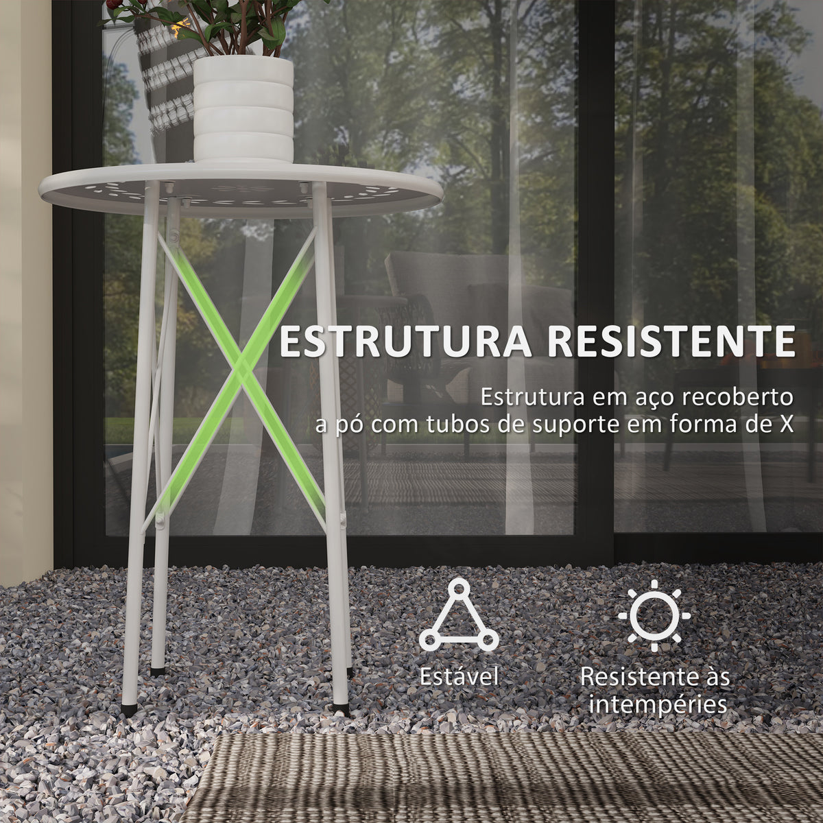 Mesa de Jardim Redonda Mesa de Varanda Ø40x50 cm com Pés Ajustáveis e Estrutura em Forma de X Mesa para Exterior e Interior Branco — foto 5