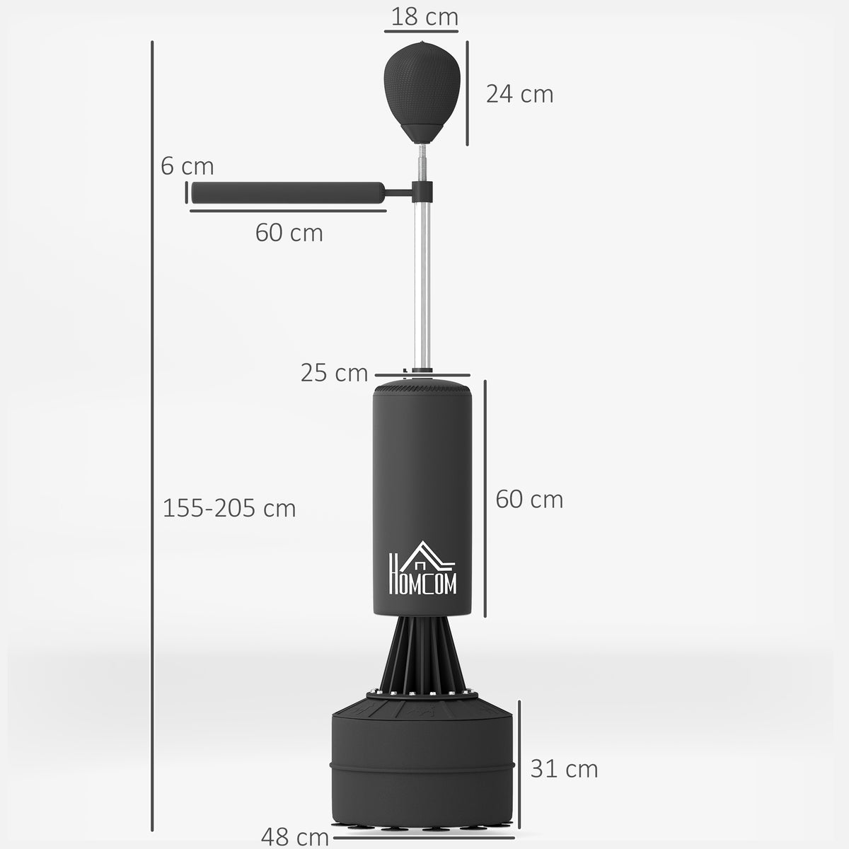 Punching Ball de Boxe com Altura Ajustável com Barra Giratória 360° e Base Preenchida Punching Ball para Boxe 88x48x155-205 cm Preto — foto 3