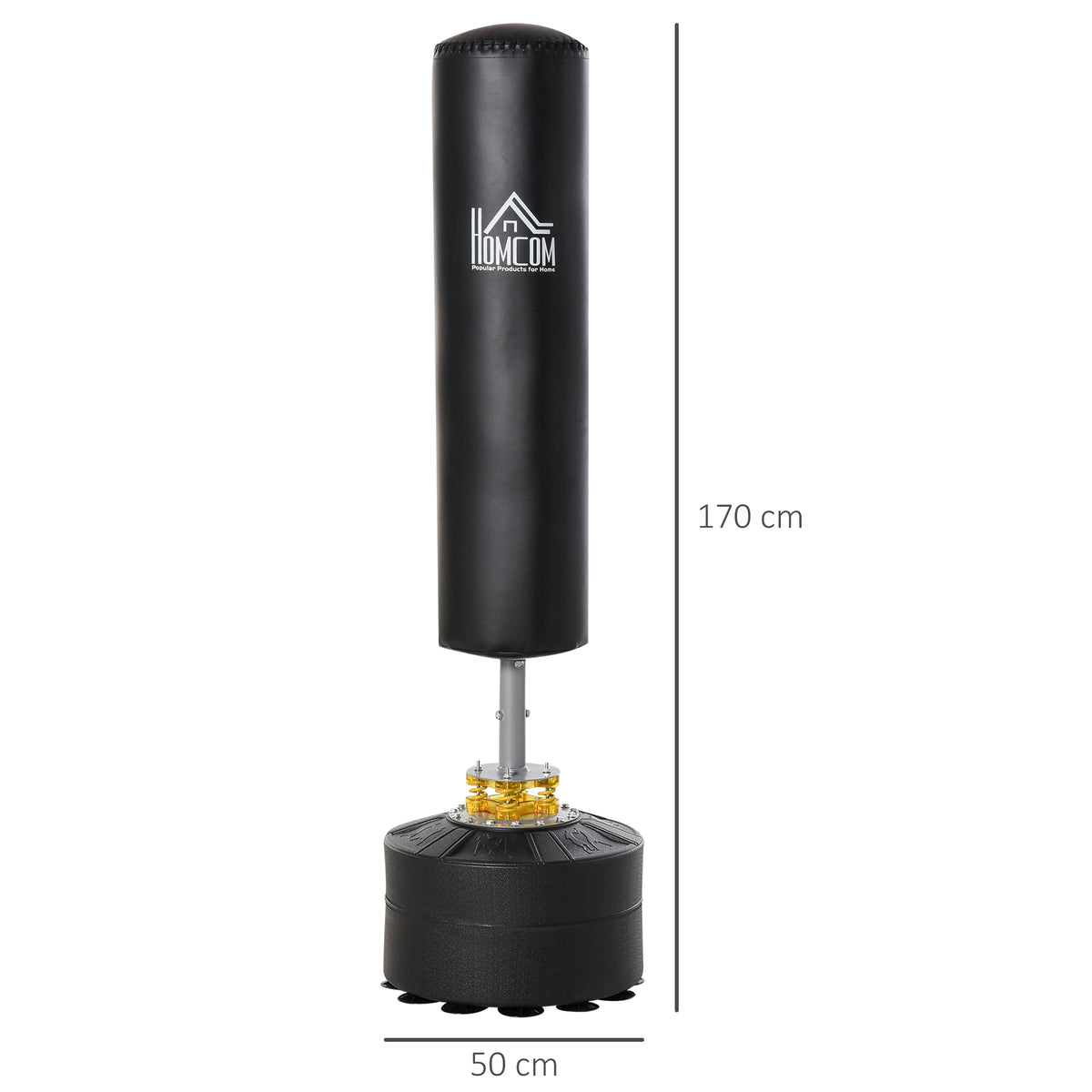 Saco de Boxe de Pé para Adultos 170 cm Altura Ajustável em 3 Níveis Punching Ball com Base Preenchível de Areia 45 kg ou Água 30 kg para Casa Ginásio Ø50x 170 cm Preto — foto 3