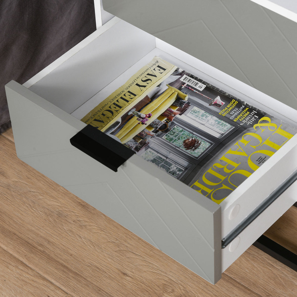 Mesa de cabeceira Mesa lateral com 2 gavetas e base elevada de metal Estilo moderno e minimalista 39,5x40x48 cm Branco e cinza — foto 8