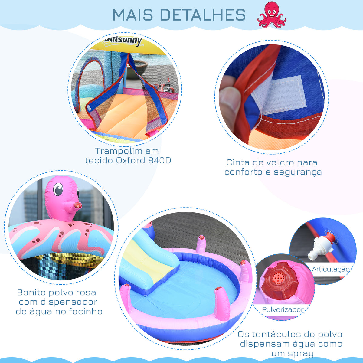 Castelo Insuflável com Escorrega Trampolim e Piscina para Crianças acima de 3 Anos Inclui Insuflador e Bolsa de Transporte para Interior e Exterior 360x175x180cm Multicor — foto 7