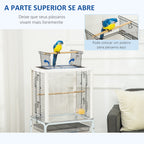 Gaiola para Passáros com Suporte Desmontável Gaiola com 4 Rodas Teto com Abertura 2 Comedouros 2 Poleiros Bandeja Removível 47x35x106,5cm Branco — foto 5