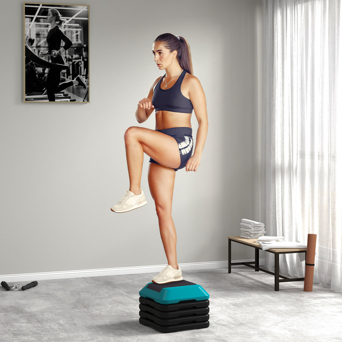 Step para Exercício Aeróbico Plataforma Step Antideslizante com Altura Ajustável de 10/15/20/25/30 cm Carga 150 kg para Exercício em Casa Ginásio Azul — foto 2