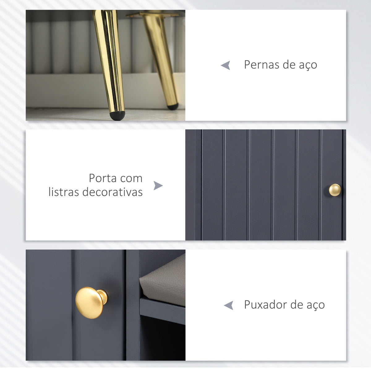 Banco Sapateira com Compartimento Aberto e Almofada Acolchoada para 4 Pares de Sapatos para Entrada Corredor 80x33x49 cm Cinza Escuro — foto 6