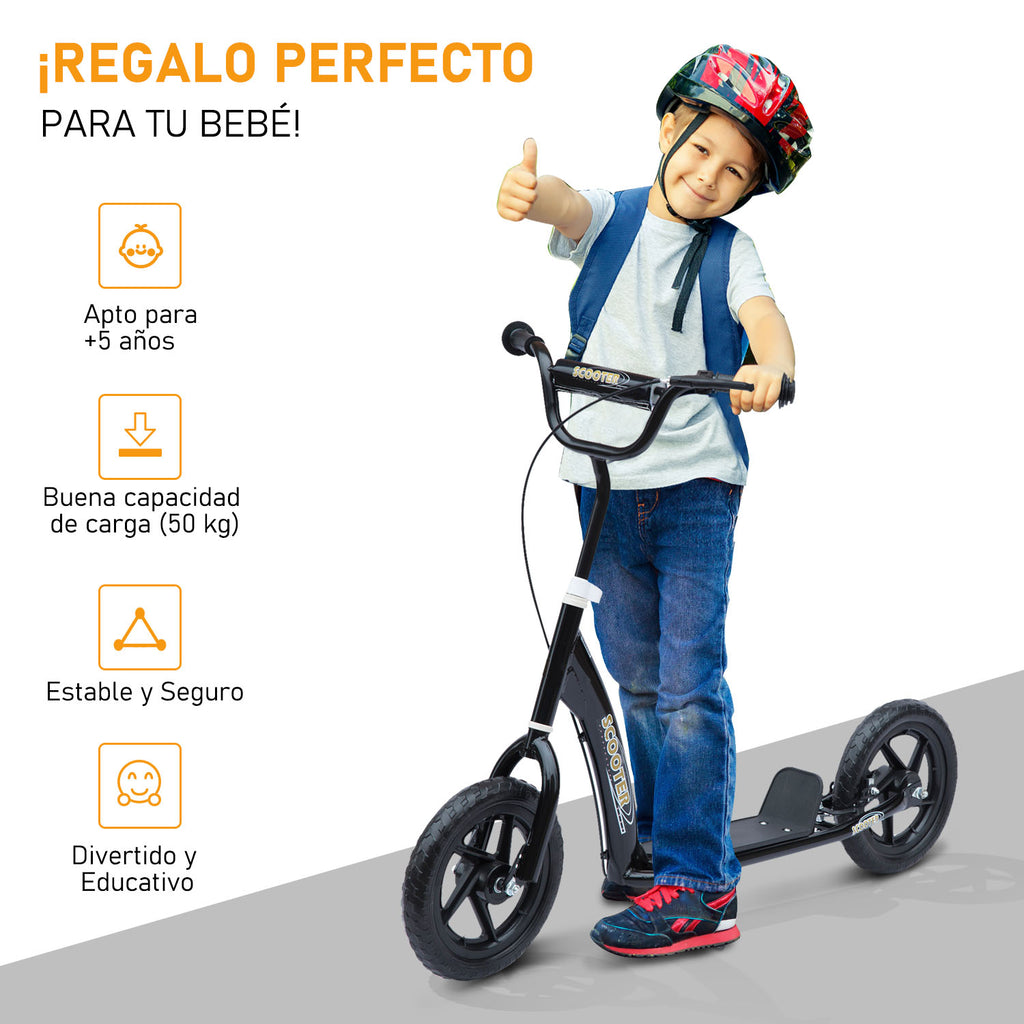 Trotinete com 2 Rodas de 12 Polegadas Trotinete para Crianças com Guiador Ajustável Freio e Cavalete Carga Máxima 100kg 120x52x80-88cm Preto — foto 4