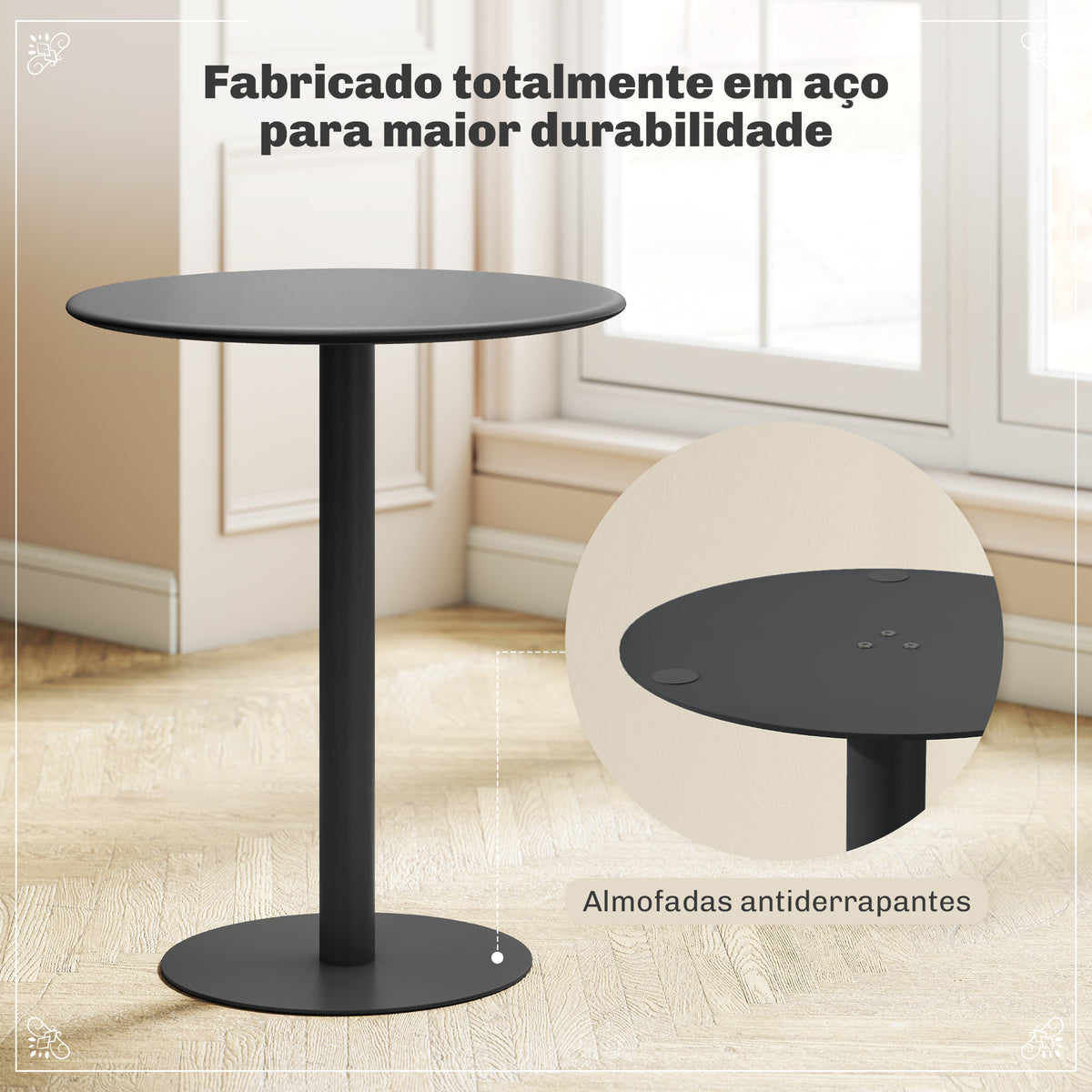 Mesa de Refeição Redonda para 2 Pessoas Mesa de Cozinha de Aço para Interior e Exterior Ø60x72 cm Preto — foto 5