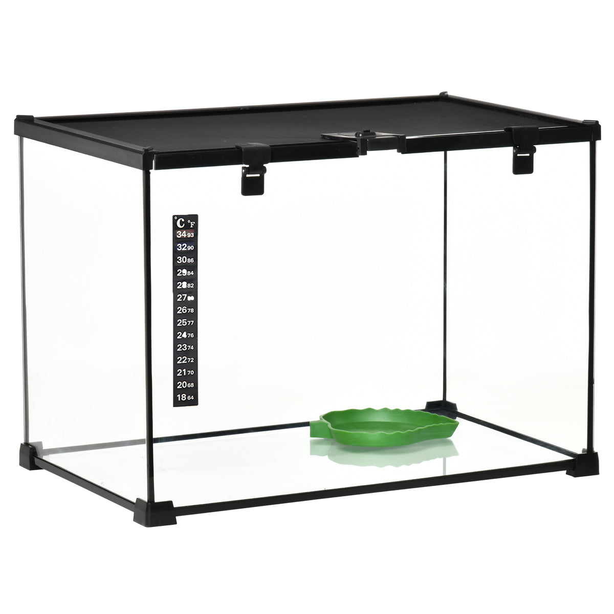 Terrário para Répteis com Tampa Deslizante Tela Metálica Termómetro Incluído Vidro Metal 50x30x35 cm Preto — foto 1