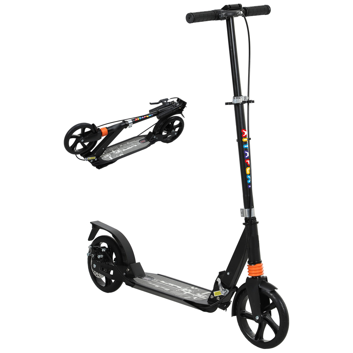 Trotinete Infantil Dobrável 2 Rodas 4 Regulações de Altura 94x36x88-103 cm Preto — foto 1