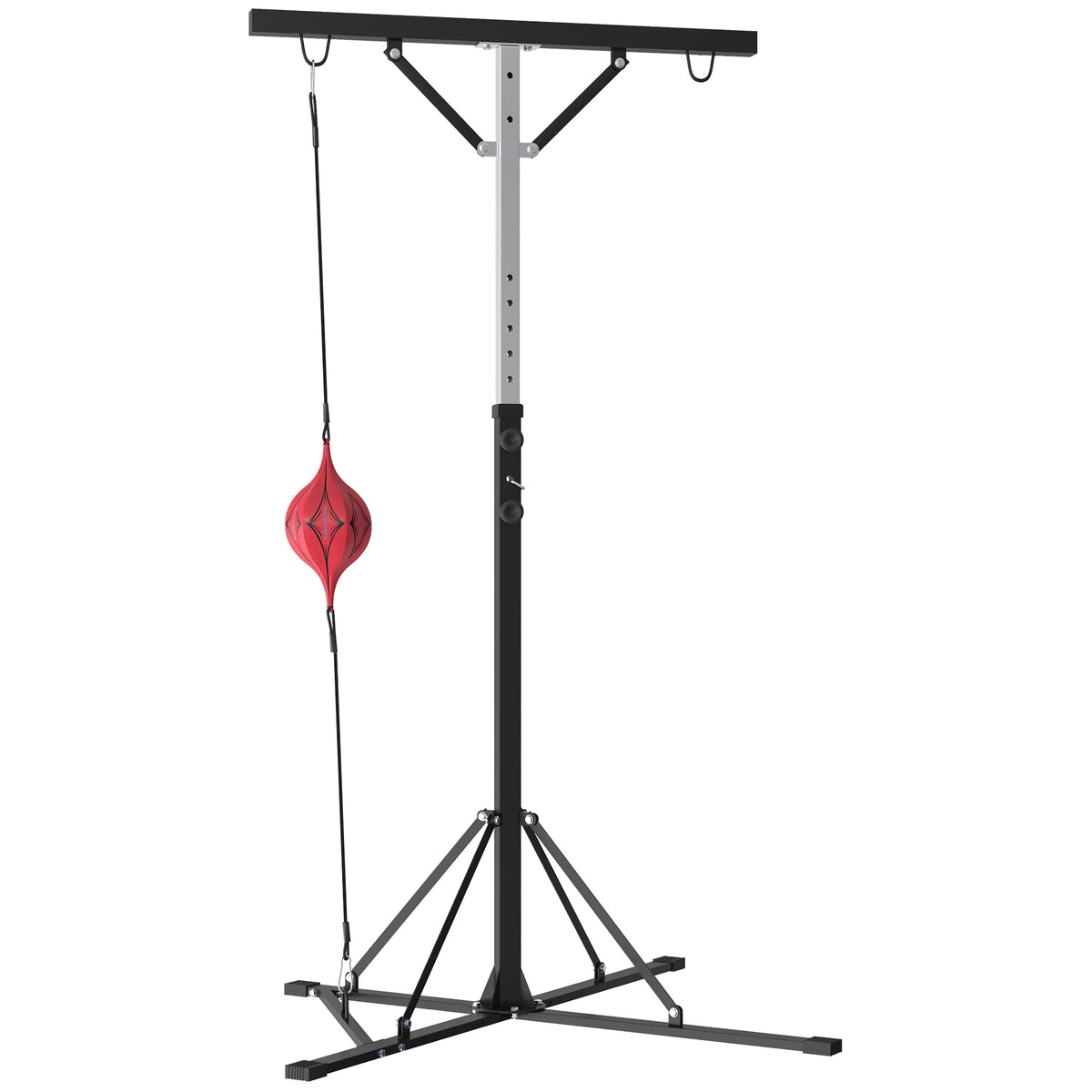 Suporte para saco de pancadas, ajustável em altura, com speedball, estrutura metálica, 160L x 145B x 175-220H cm, preto — foto 1