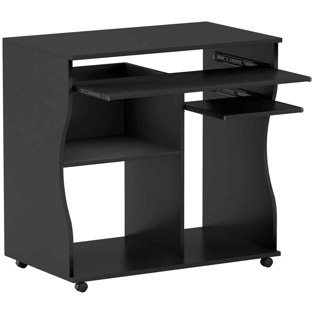 Mesa para computador com rodas, secretária com arrumação, 80 x 48 x 75 cm, Preto — foto 1