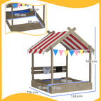 Caixa de areia com proteção solar, design de casa de brincar, com conjunto de brinquedos, madeira maciça tratada, 124 x 116 x 146 cm, cinza — foto 2