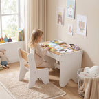 Mesa e Cadeira Infantil para Desenhar e Ler com Gaveta Branco e Madeira — imagem 3