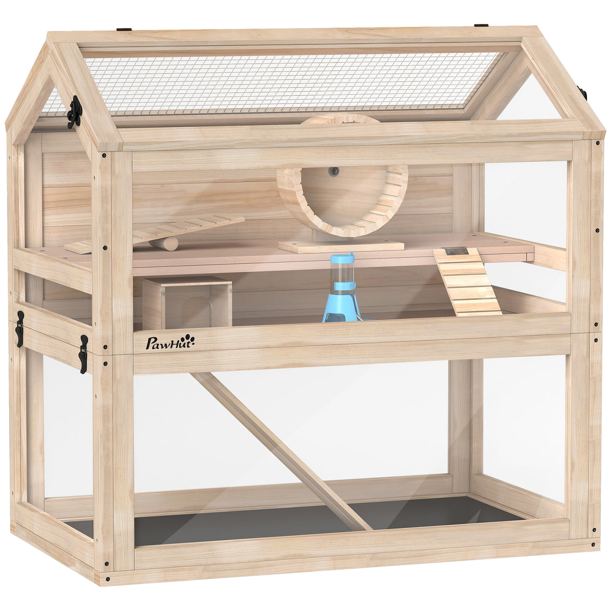 Gaiola para hamster em madeira 3 andares 76 x 45,5 x 77 cm gaiola para roedores gaiola para pequenos animais com bandeja removível placa de acrílico roda de exercício — foto 1