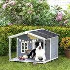 Casota para Cães Resistente às Intempéries Elevada em Madeira com Telhado de Betume Terraço para Cães de Porte Médio 103x107x83,5 cm Cinza — imagem 11
