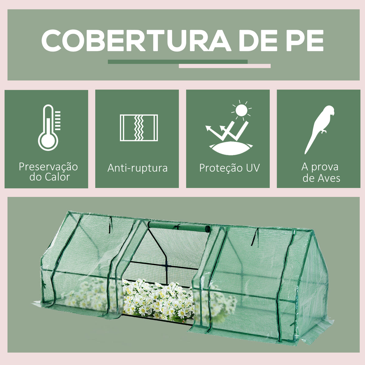 Estufa de Jardim Terraço 270x90x90 cm Tipo Casa Tubo de Aço com 3 Janelas Estufa Pequena para Cultivo de Plantas Verde — foto 4