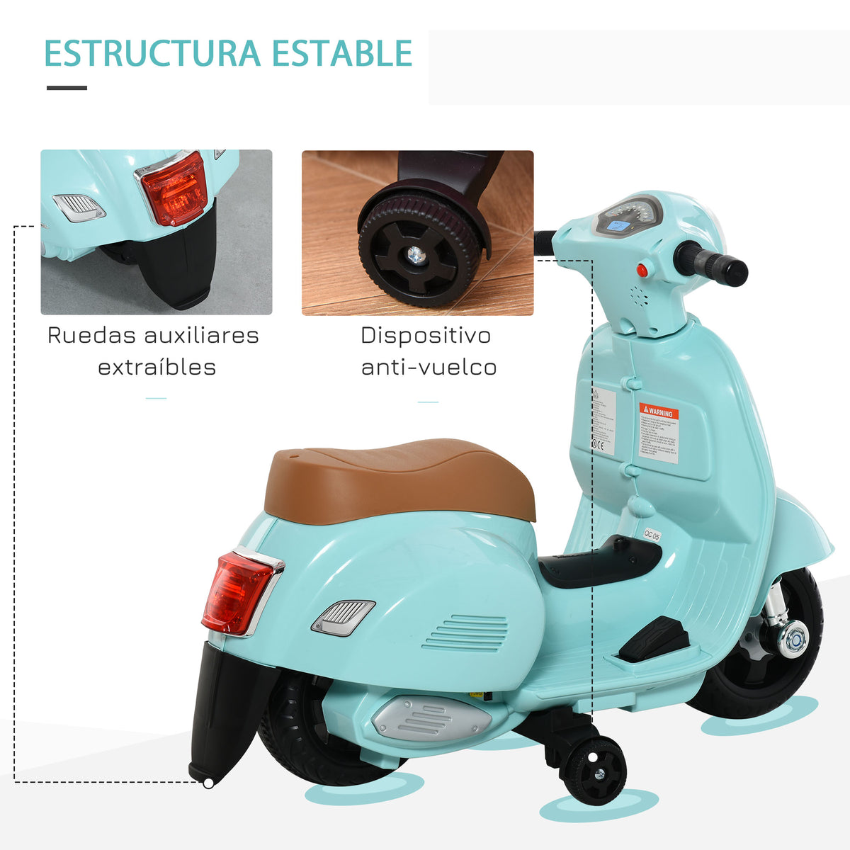 Mota elétrica para crianças com licença acima de 18 meses com faróis buzina e 4 rodas licenciadas 66,5x38x52 cm Verde — foto 6
