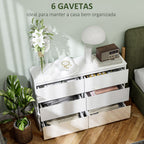 Cómoda com 6 Gavetas de Madeira Cómoda de Dormitório Cómoda Branca para Sala de Estar Estilo Moderno 112x34x75 cm Branco Brilhante — foto 4
