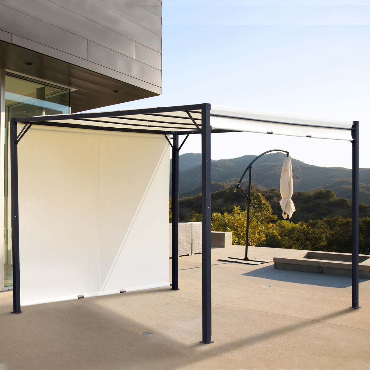 Essenza Pérgola 295x295x226 cm com Teto Retrátil e Parede Lateral Crème e Preto — foto 2