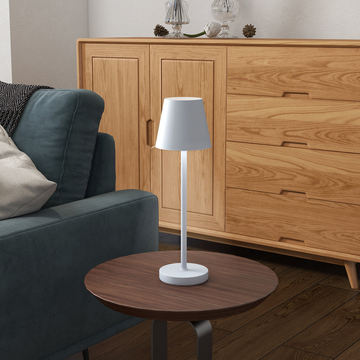 Candeeiro de Mesa com Luzes LED Candeeiro de Mesa Sem Fios Recarregável por USB-C 3 Cores Ecrã de Acrílico para Quarto Sala Ø11,2x36,5 cm Branco - Modelo 2 — foto 2
