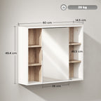 Armário de Espelho com Espaço Interno com Prateleiras Ajustáveis ​​Armário de Banheiro com Prateleiras Abertas 60x14.5x49.4 cm Branco e Carvalho — foto 3