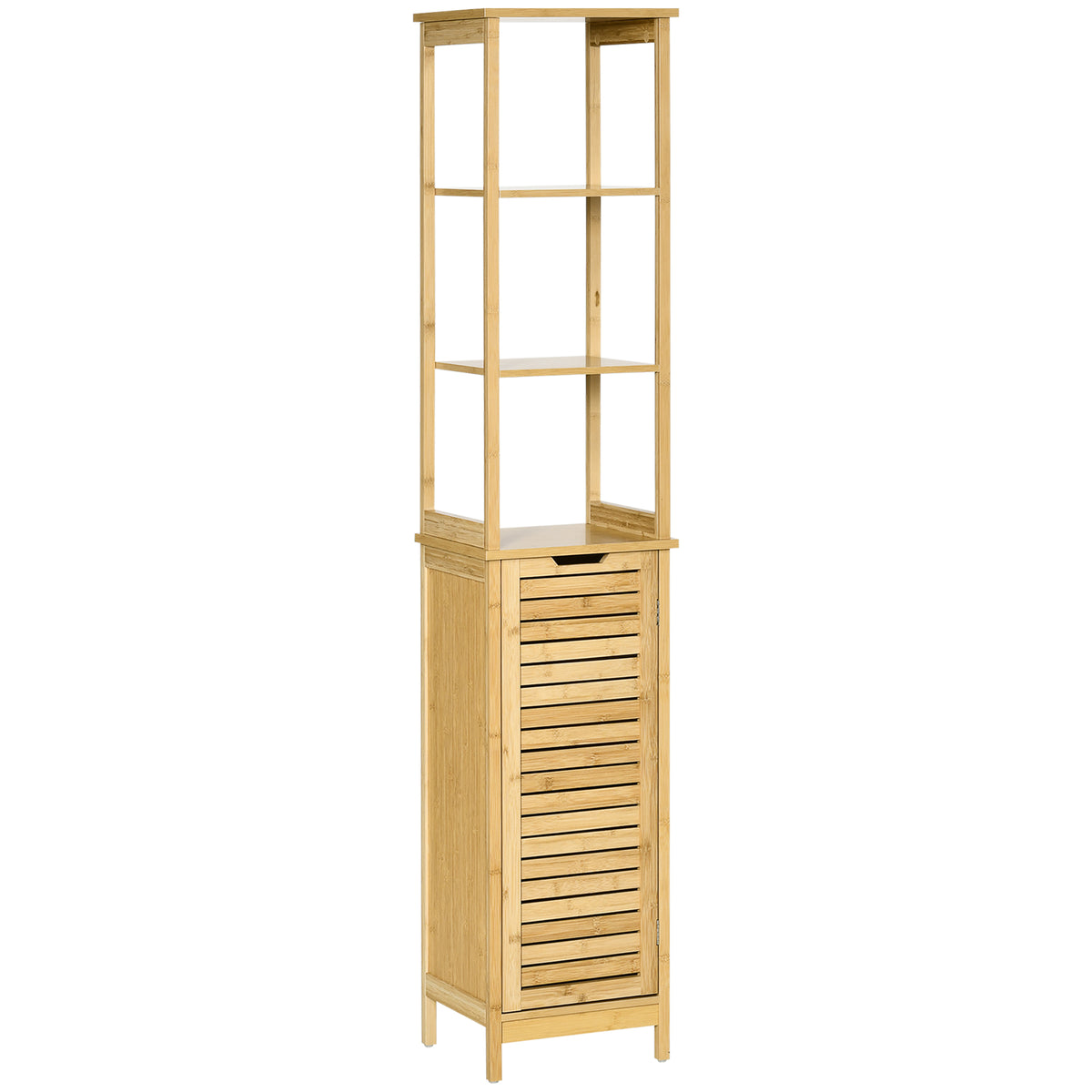 Coluna Casa de Banho de Bambú Coluna Alta para Casa de Banho com 3 Prateleiras e 1 Porta Móvel de Armazenamento para Sala de Estar Cozinha 34x30x173cm Natural — foto 1