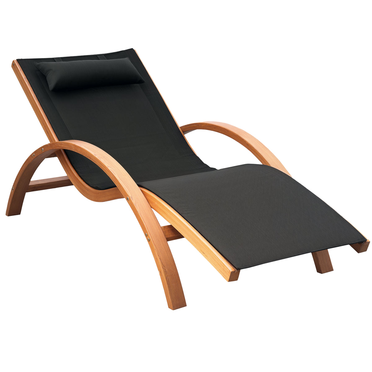 Espreguiçadeira Ergonómica Espreguiçadeira com Apoio para a Cabeça Removível para Jardim Pátio Terraço Piscina 165x72x86cm Preto e Madeira — foto 1