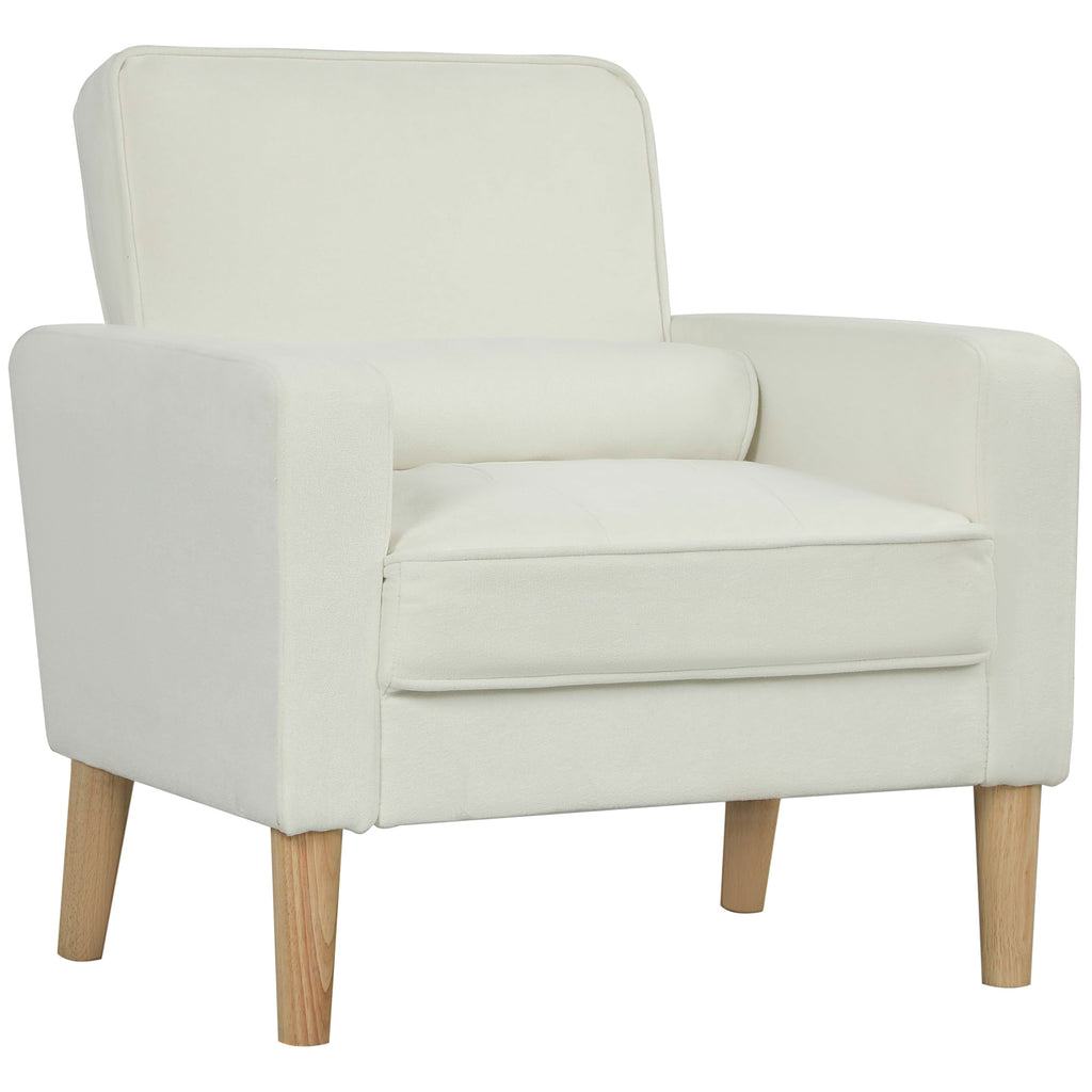 Poltrona Sala de Estar Poltrona Estofada em Veludo Poltrona de Leitura com Assento com Botões e Pés de Madeira para Quarto 76x79x82 cm Creme — foto 1