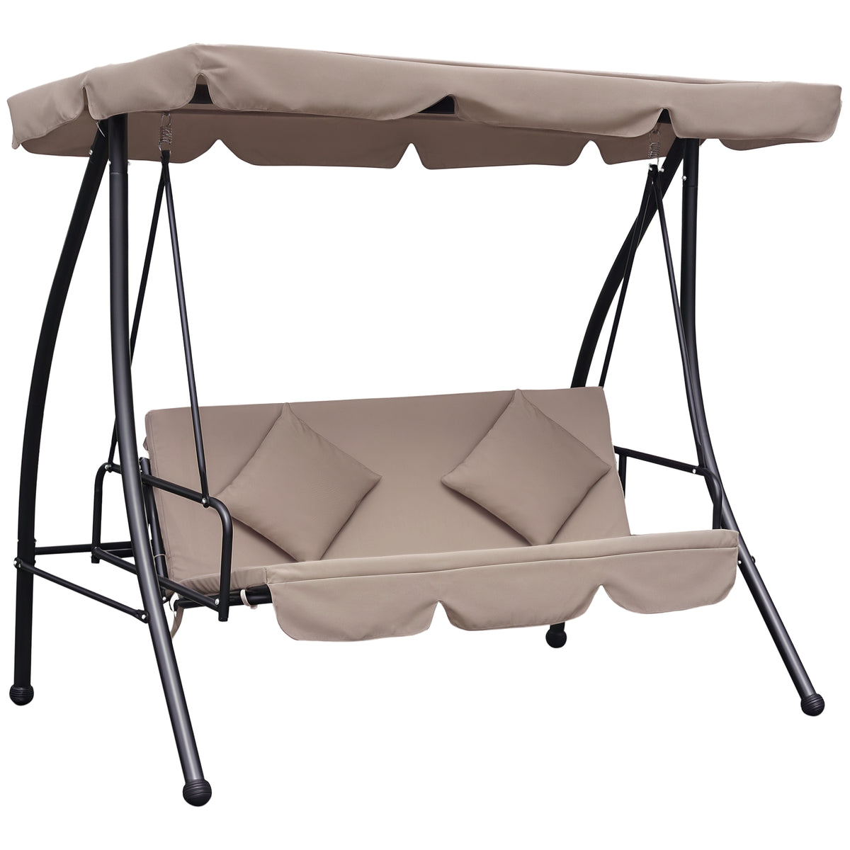 Baloiço Jardim 3 Lugares Convertível em Cama com Toldo Reclinável Almofada para Jardim Terraço Pátio Ar livre Carga Máxima 340kg 200x125x170cm Bege — foto 1
