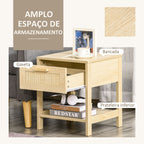 Mesa de cabeceira em malha Mesa lateral com gaveta e prateleira inferior em DM e vime para quarto Sala 40x40x48 cm Cor madeira — foto 5
