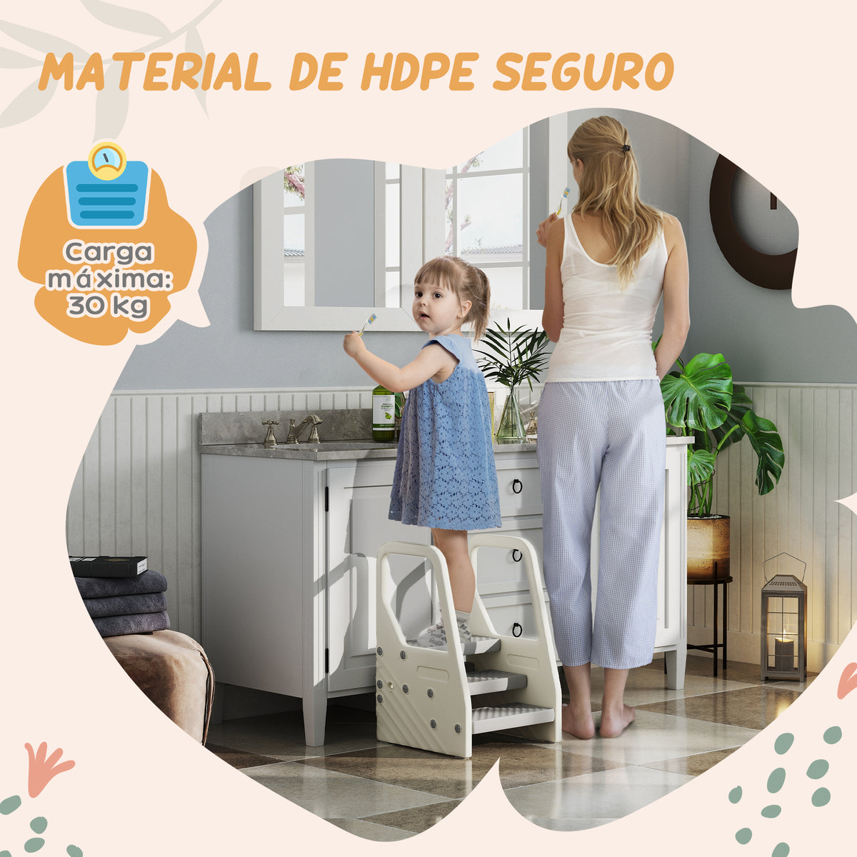Banco Infantil Ajustável de 2 a 3 Degraus Torre de Aprendizagem Escada para Crianças de 2-5 Anos Superfície Antiderrapante para Casa de Banho Cozinha Quarto 43x42x65,5 cm Cinzento — foto 5