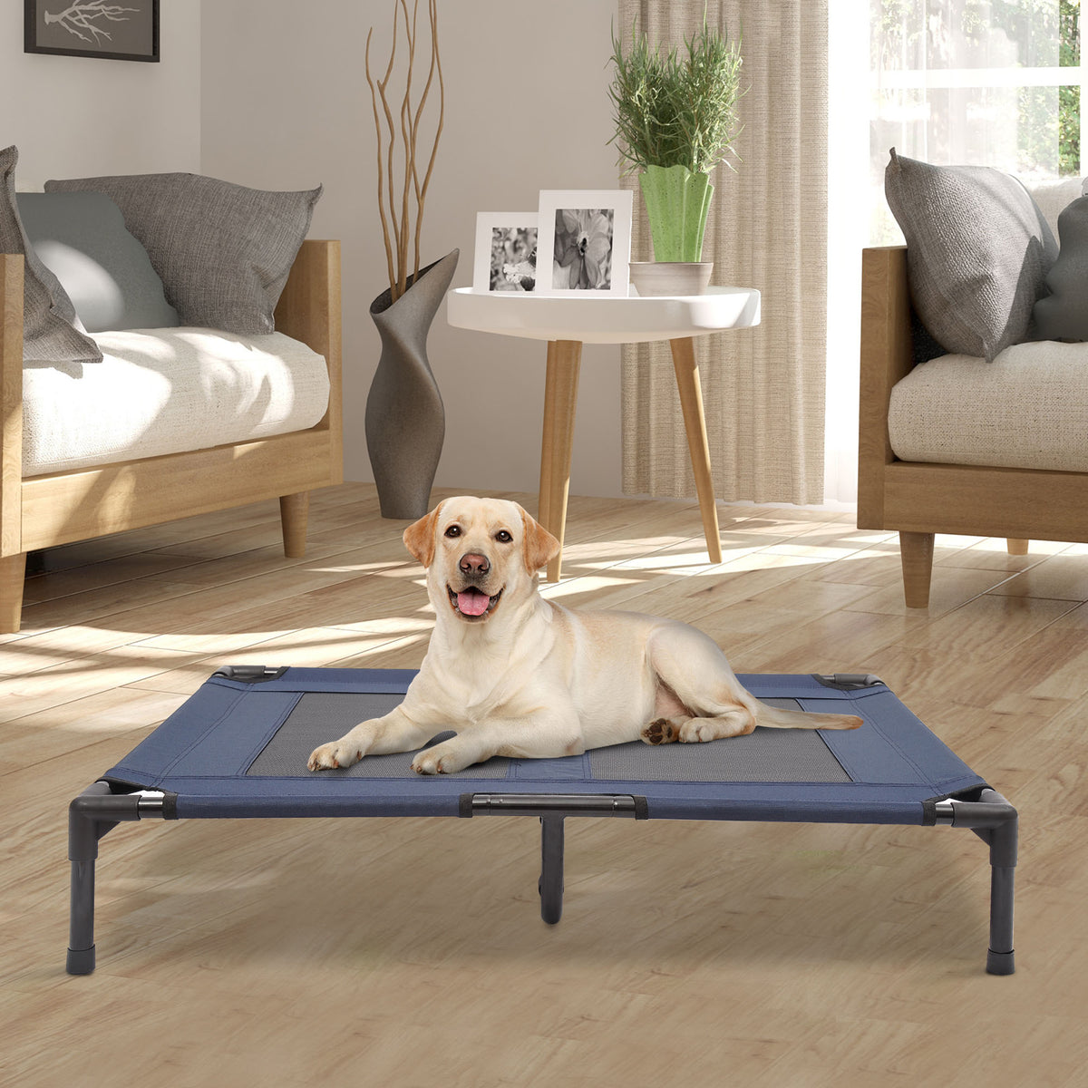 Cama para Animais de Estimação Cama Elevada para Cães Gatos Portátil Tecido Transpirável Resistente a Água 91,5x76,2x18cm Azul — foto 2