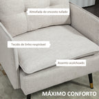 Poltrona Sala de Estar Poltrona Relax com Apoio para os Braços Assento Acolchoado e Pés de Aço Sofá Individual Moderno para Dormitório 76x68x80 cm Creme — foto 4