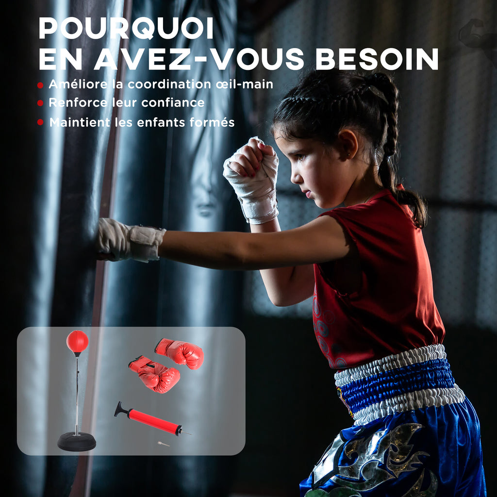 Saco de Boxe de Pé Punching Ball com Altura Ajustável em 4 Níveis 126-144 cm Base Preenchível e Luvas de Boxe para Adultos e Adolescentes Vermelho e Preto — foto 5