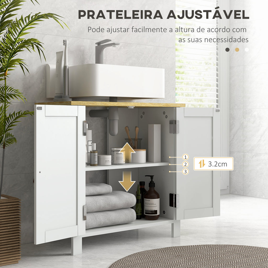 Móvel para Lavatório Pousar Móvel para Lavatório em Pé com 2 Portas 2 Puxadores e Prateleira Ajustável sem Lavatório 60x30x60 cm Branco — foto 4