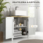 Móvel para Lavatório Pousar Móvel para Lavatório em Pé com 2 Portas 2 Puxadores e Prateleira Ajustável sem Lavatório 60x30x60 cm Branco — foto 4