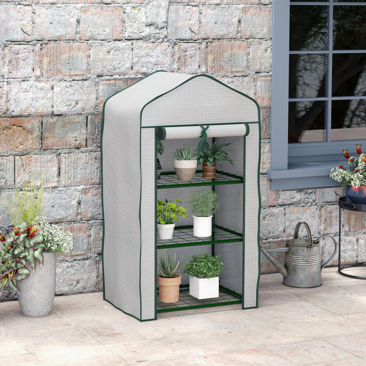 Estufa de Jardim de 3 Níveis Estufa de Terraço com 3 Prateleiras 1 Porta com Fecho de Correr para Cultivo de Plantas Flores Vegetais 59x39x127 cm Branco — foto 2