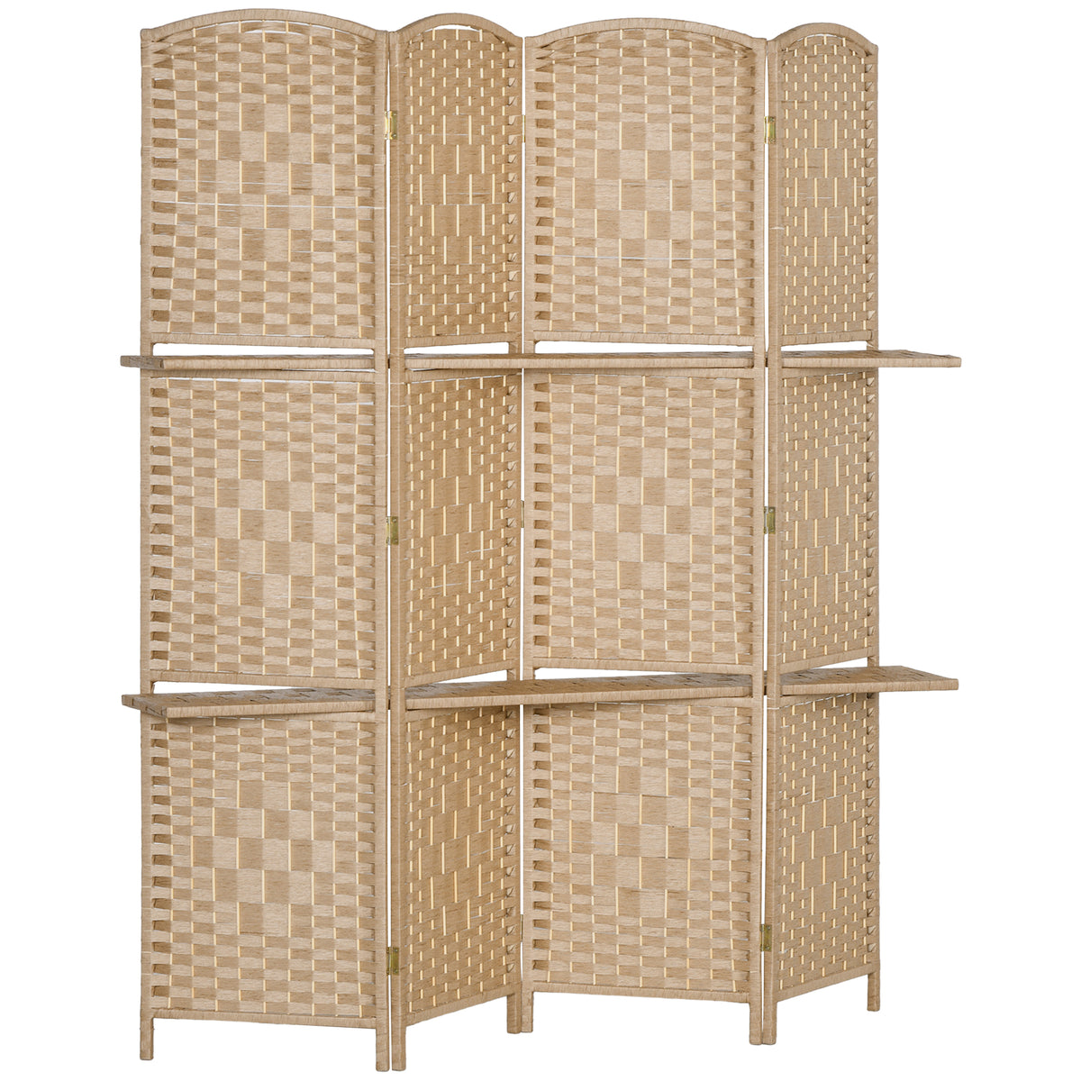 Biombo de 4 Painéis 160x170 cm Separador de Ambientes Dobrável com 2 Prateleiras de Exibição para Escritório Quarto Natural — foto 1