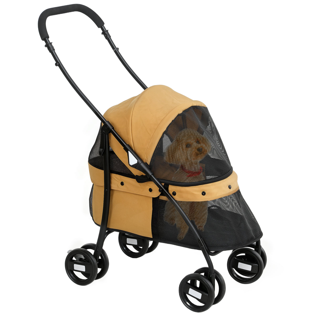 Carrinho para Animais de Estimação Dobrável Carrinho de Passeio para Cães e Gatos com Janela de Malha Almofada Lavável Arnês de Segurança e Estrutura de Aço 82x47x97cm Marrom — foto 1