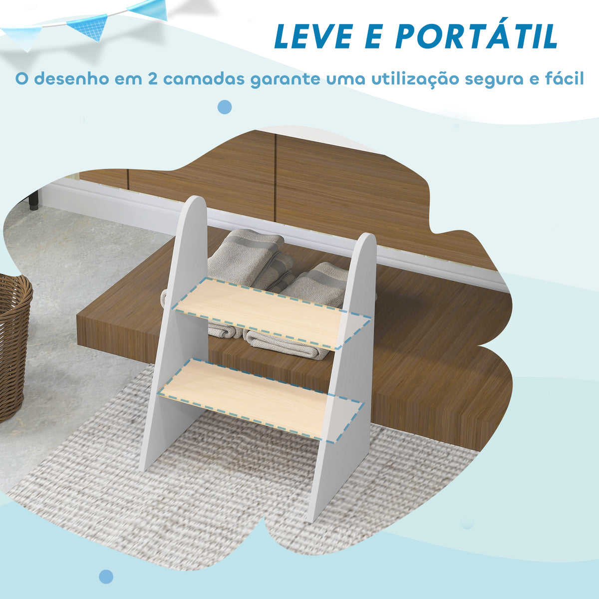 Banco para Crianças de 2 Degraus Torre de Aprendizagem Escada para Crianças acima de 3 Anos para Casa de Banho Cozinha Estante Dormitório 43x30x55 cm Branco — foto 5