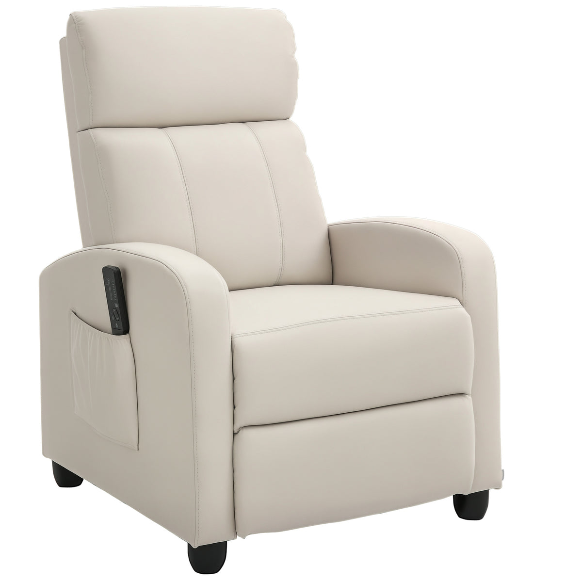Poltrona de Massagem Poltrona Relax Reclinável com 2 Zonas de Massagem 8 Programas 5 Níveis de Intensidade e Controlo Remoto Estofada em PU 68x88x98 cm Creme — foto 1