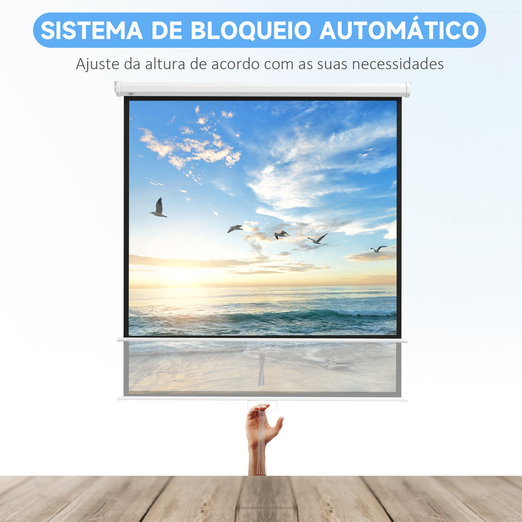 Tela de Projeção Manual de 85 Polegadas Tela de Projeção Portátil Formato 1:1 para Interior e Exterior Cinema em Casa Jardim 162,5x162 cm Branco — foto 4