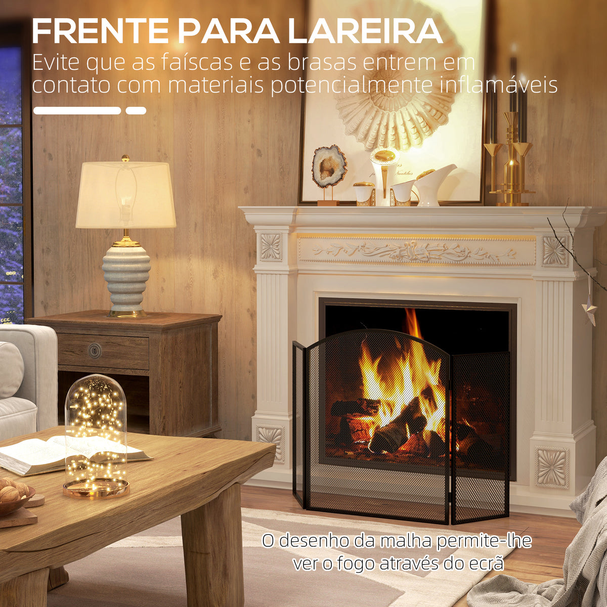 Frente para Lareira de 3 Painéis Protetor para Lareira Dobrável com Estrutura de Aço 96x62 cm Preto — foto 4